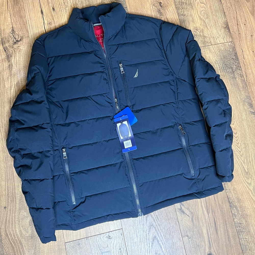 Nautica Blue Puffer Jacket Quilted Winter Coat